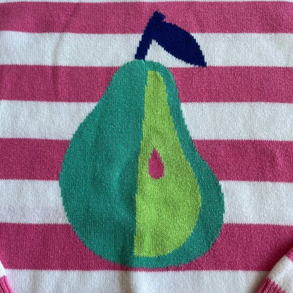 Mini Boden Girl's 100% Cotton Pink & White Striped Pear Fruit Sweater - Size 7-8 - Picture 3 of 7